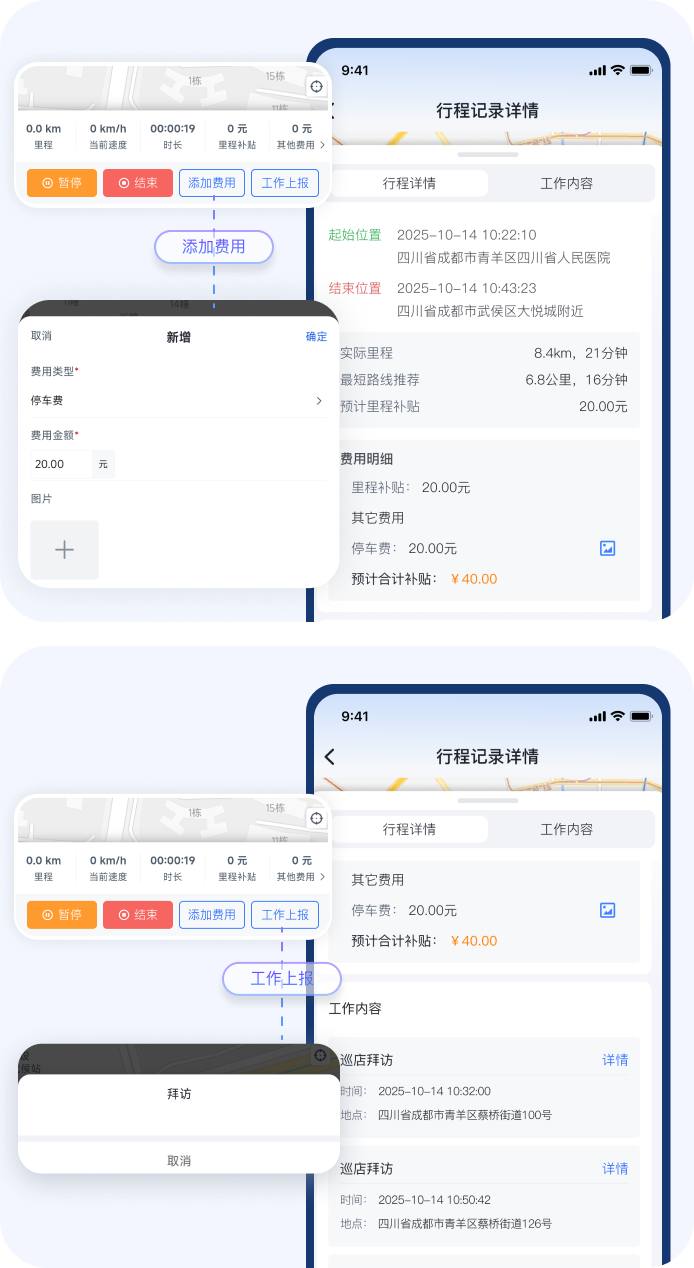 不点外勤行程中快捷提交业务工作内容