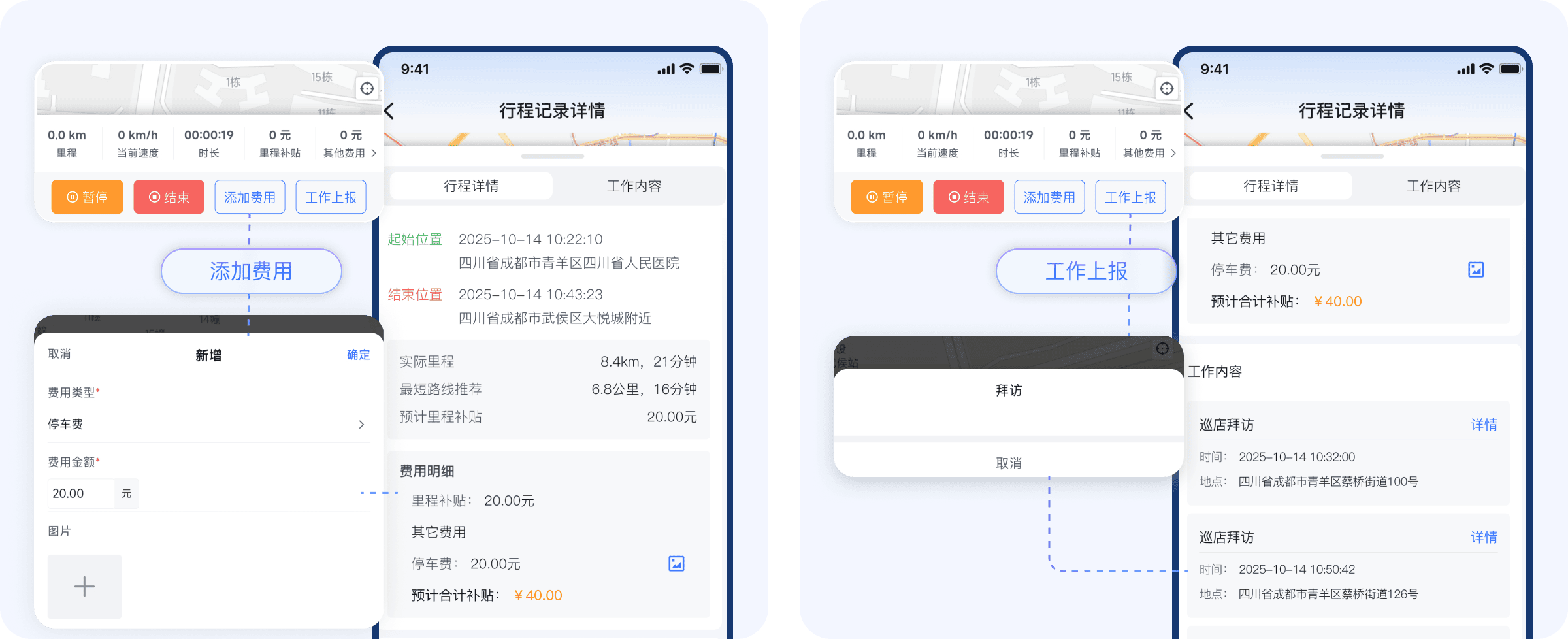 不点外勤行程中快捷提交业务工作内容